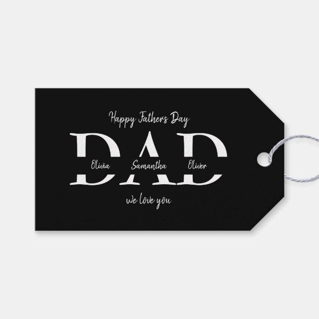 Elegant Black Fars dag - Barn Namn | Presentetikett (Framsidan (Horisontell))