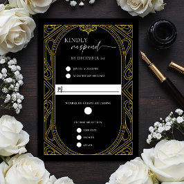 Elegant Black Faux Gold Art Deco Response Card OSA Kort