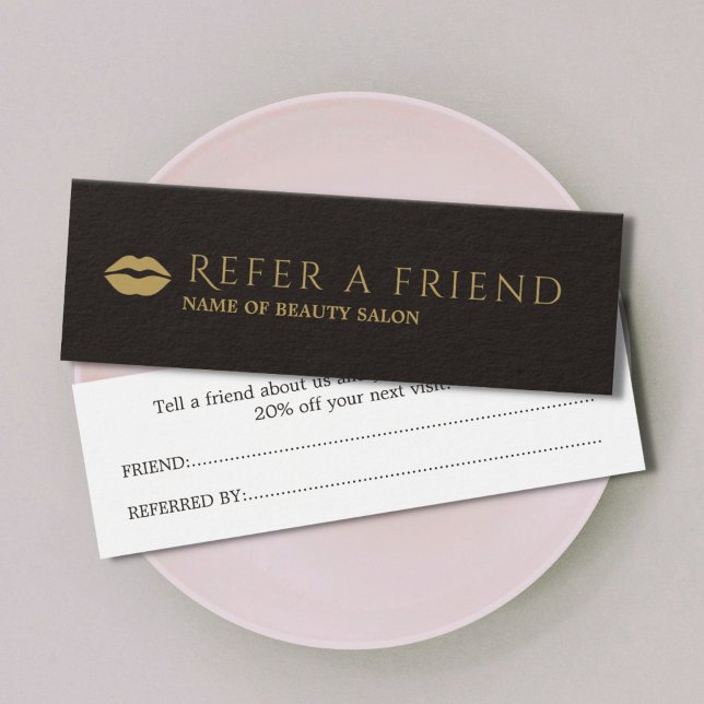 Elegant Black Faux Guld Beauty Salon ReferrCard Litet Visitkort (Skapare uppladdad)