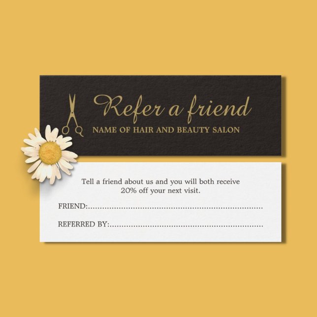 Elegant Black Faux Guld Beauty Salon ReferrCard Litet Visitkort (Skapare uppladdad)