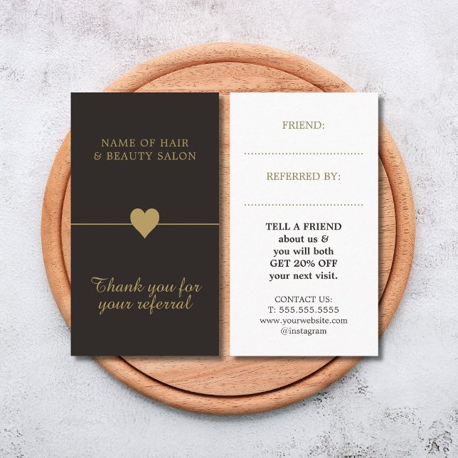 Elegant Black Faux Guld Beauty Salon ReferrCard Rabattkort (Skapare uppladdad)