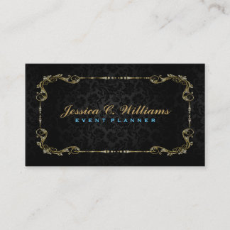 Elegant Black & Faux Guld Blommigt Ram Visitkort
