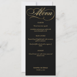 Elegant Black & Faux Guld Calligraphy Bröllop Menu Inbjudningar