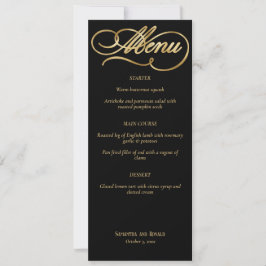 Elegant Black & Faux Guld Calligraphy Bröllop Menu Inbjudningar