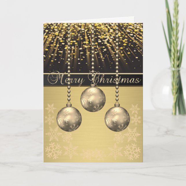 Elegant Black,Faux Guld jul Bollar Snöflingor Helgkort (Framsida)