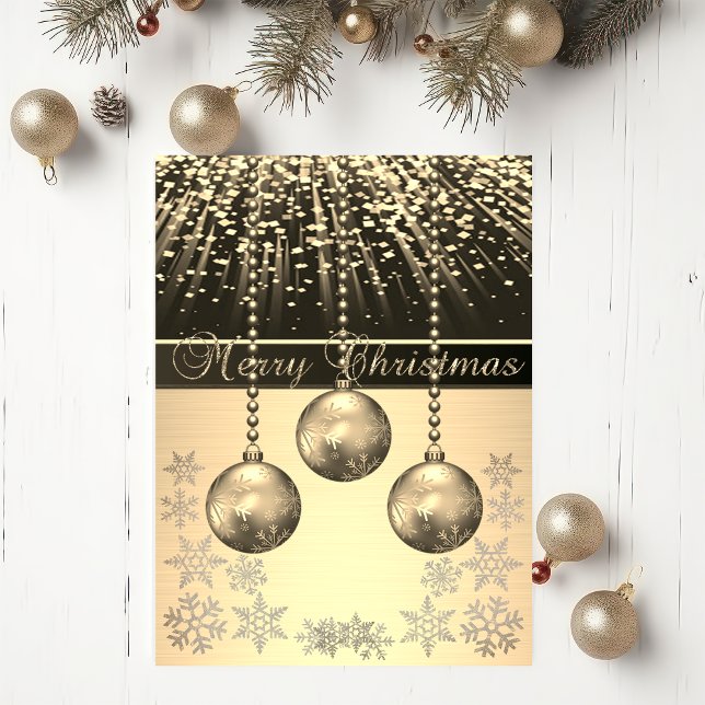 Elegant Black,Faux Guld jul Bollar Snöflingor Helgkort (Skapare uppladdad)