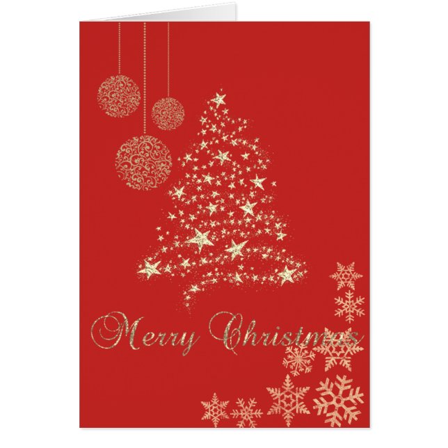 Elegant Black,Faux Guld Julgran, Snöflingor Hälsningskort (Framsidan)