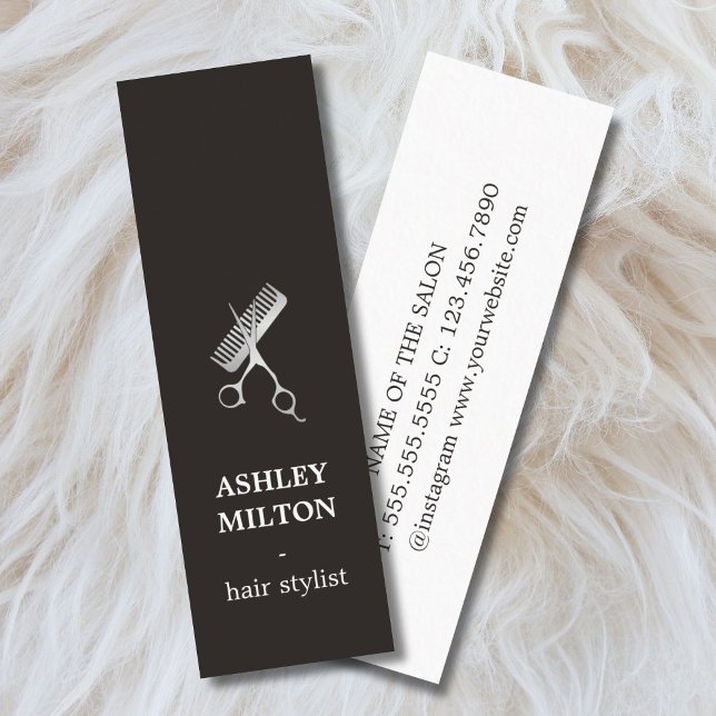 Elegant Black Faux Silver Sissors Hairstylist Mini Visitkort (Skapare uppladdad)