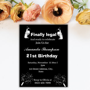 Elegant Black Final Legal 21:a födelsedagen Inbjudningar