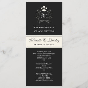 Elegant Black Fleur de Lis Formell Studenten Inbjudningar