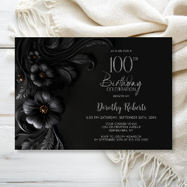 Elegant Black Floral 100th Birthday Party Inbjudningar