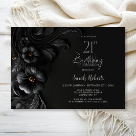 Elegant Black Floral 21st Birthday Party Inbjudningar