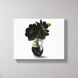 Elegant Black Floral Bouquet in Marble Vase. Canvastryck