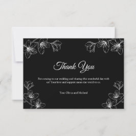 Elegant Black Floral Line Art Wedding Tack Kort