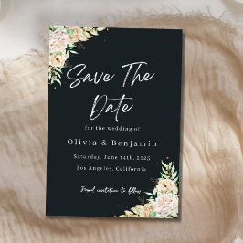 Elegant Black Floral Save the Date Card Spara Datumet