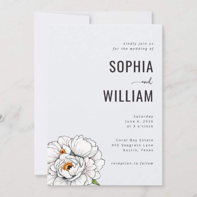 Elegant Black Floral Wedding Invitation Inbjudningar (Framsida)