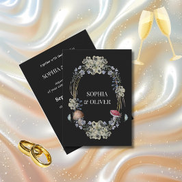 Elegant Black Flower och Mushroom Wand Bröllop Inbjudningar