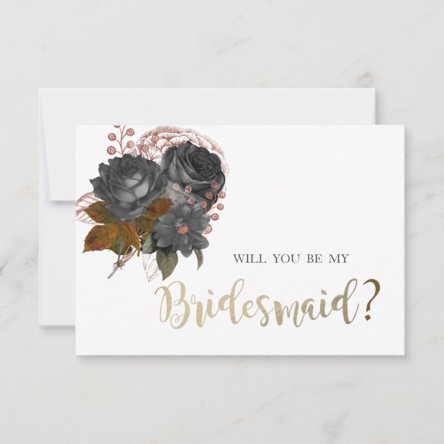 Elegant Black Flowers Bridesmaid Card Inbjudningar (Framsida)