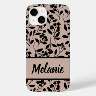 Elegant Black Flowers on Dusty Rosa Botanical