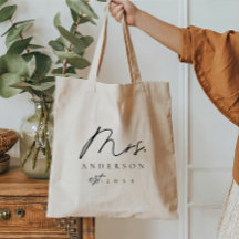 Elegant Black Font Anpassningsbar Mrs Tote Bag