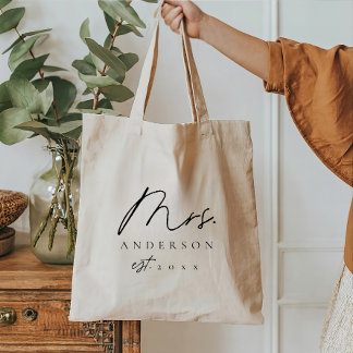 Elegant Black Font Anpassningsbar Mrs Tote Bag Tygkasse