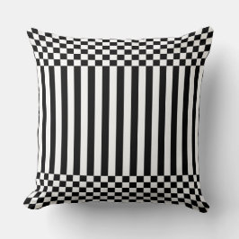 Elegant Black Geometric Rand & Checker White Kudde