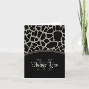 Elegant Black Giraffe Print Monogram Thank You Tack Kort