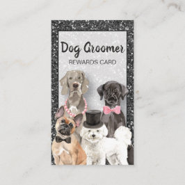 Elegant Black Glitter Hund Grooming Loyalty Card Visitkort