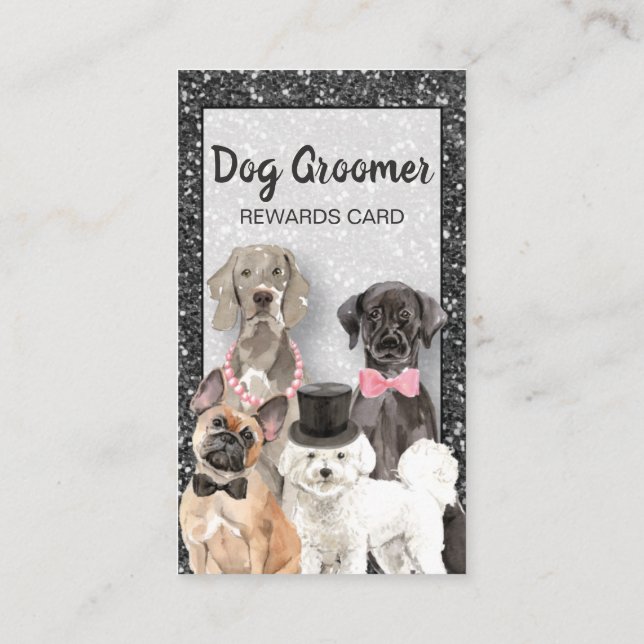 Elegant Black Glitter Hund Grooming Loyalty Card Visitkort (Baksida)