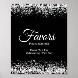 Elegant Black Glitter Silver-bröllopssignatur Poster