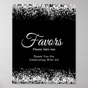 Elegant Black Glitter Silver-bröllopssignatur Poster