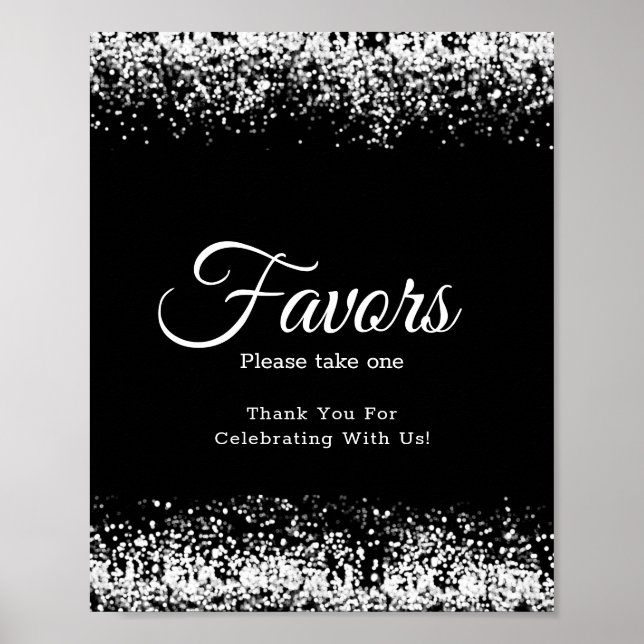 Elegant Black Glitter Silver-bröllopssignatur Poster (Framsidan)