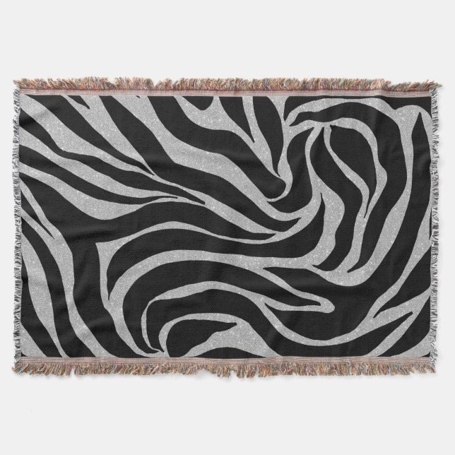 Elegant Black Glitter Zebra Animal Print Filt (Framsidan)