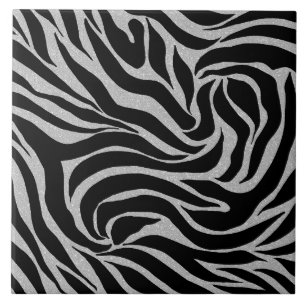 Elegant Black Glitter Zebra Animal Print Kakelplatta