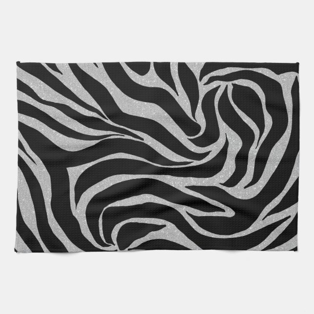 Elegant Black Glitter Zebra Animal Print Kökshandduk (Horisontell)