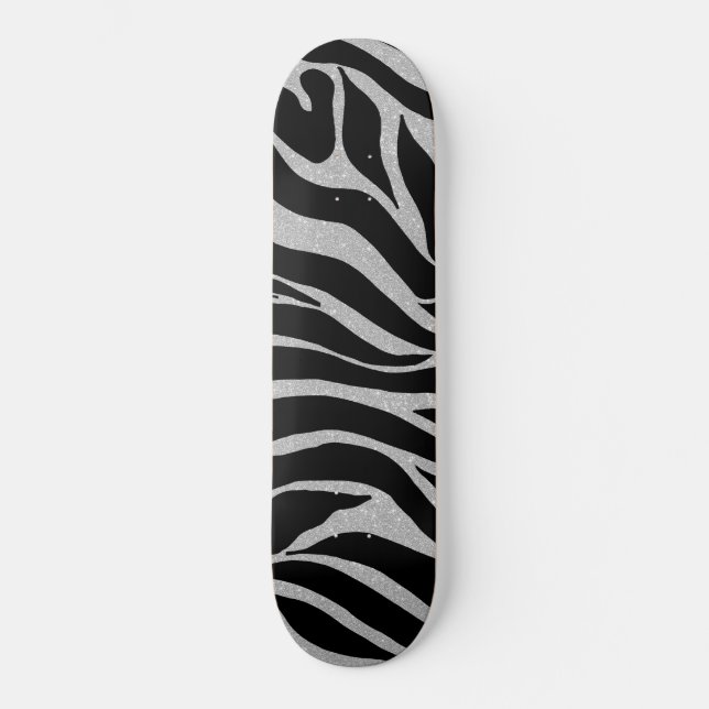 Elegant Black Glitter Zebra Animal Print Mini Skateboard Bräda 18,5 Cm (Framsida)