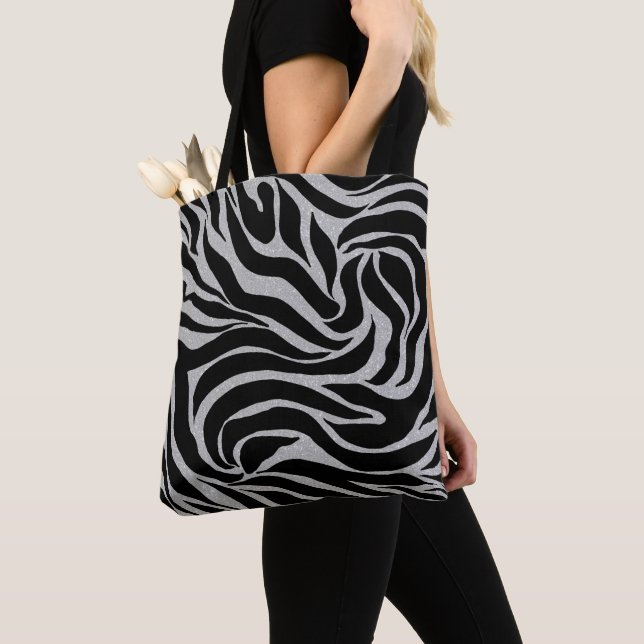 Elegant Black Glitter Zebra Animal Print Tygkasse (Närbild)