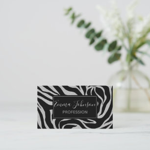 Elegant Black Glitter Zebra Animal Print Visitkort