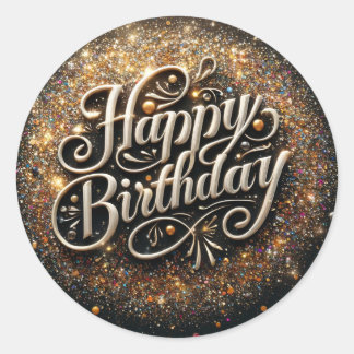 Elegant Black Glittre Birthday-dekal Runt Klistermärke