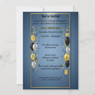 Elegant Black Gold 30th Birthday Party Invitation  Inbjudningar