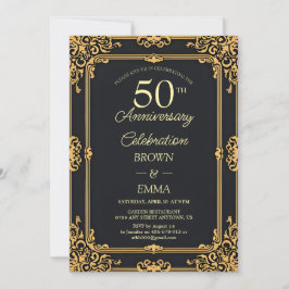 Elegant Black Gold 50th Anniversary Celebration In Inbjudningar