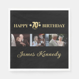 Elegant Black & Gold 70th Birthday Photo Napkin  Pappersservett