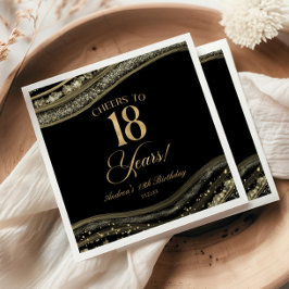 Elegant Black Gold Agate 18th Birthday Party Pappersservett
