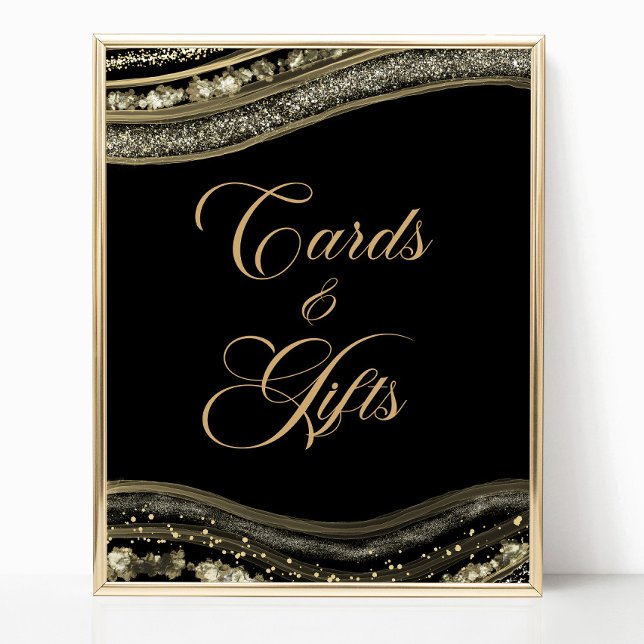 Elegant Black Gold Agate Cards & Gifts Sign Poster (Skapare uppladdad)