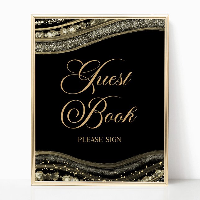 Elegant Black Gold Agate Guest Book Sign Poster (Skapare uppladdad)