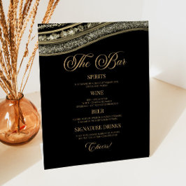 Elegant Black Gold Agate Party Bar Menu