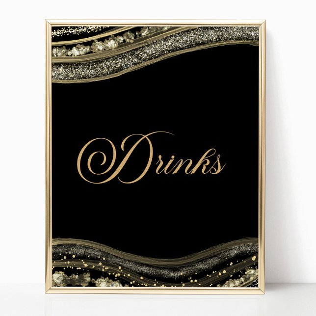Elegant Black Gold Agate Party Drinks Sign Poster (Skapare uppladdad)
