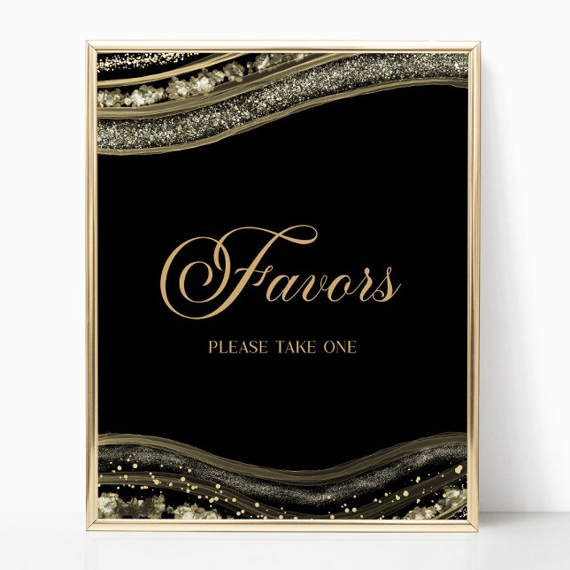 Elegant Black Gold Agate Party Favors Sign Poster (Skapare uppladdad)