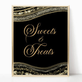 Elegant Black Gold Agate Sweets and Treats Sign Poster