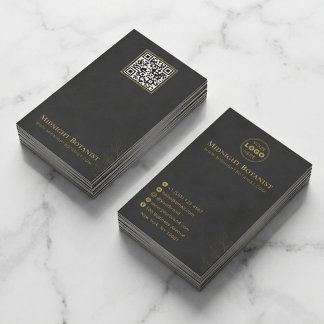 Elegant Black Gold Art Deco QR Code Florist Visitkort